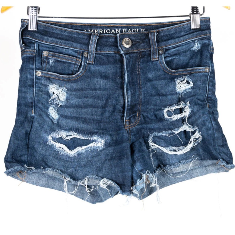 Ladies American Eagle Distressed Dark Wash Denim Shorts